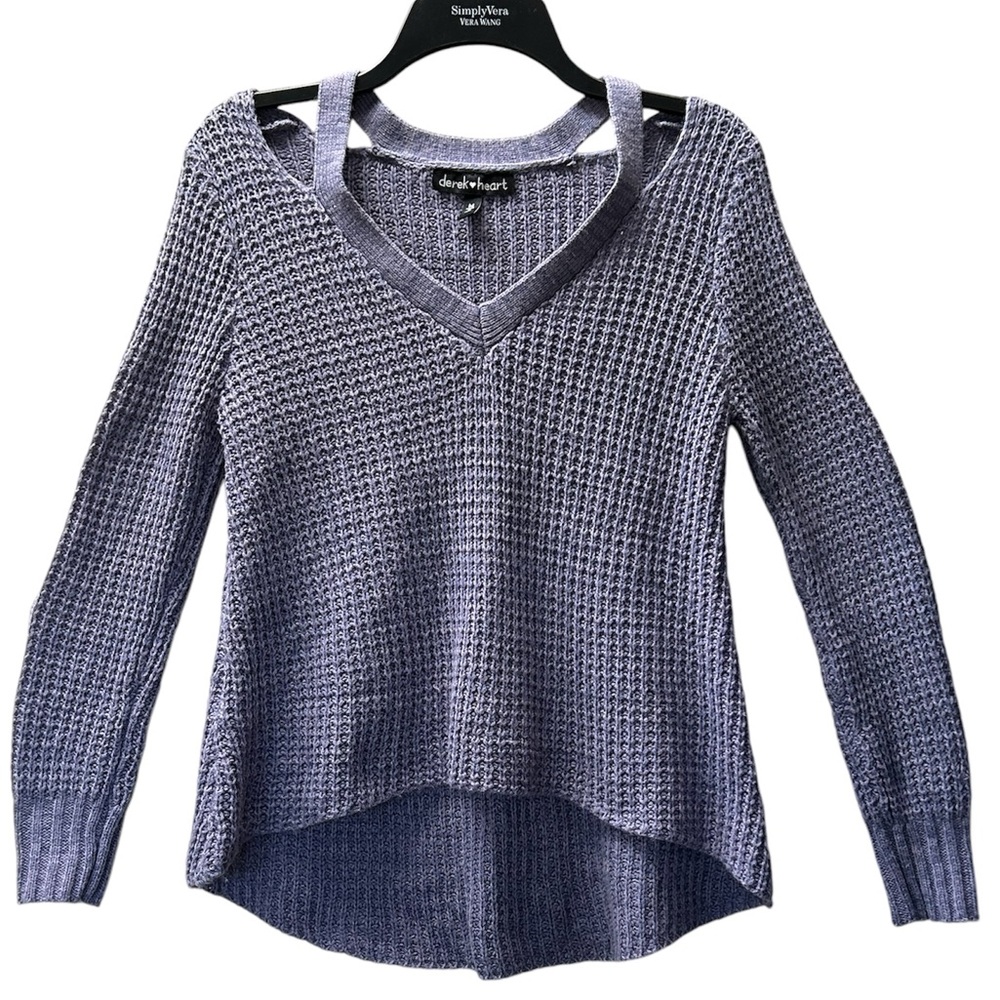 Derek Heart Lavender Purple Knit Pullover Sweater Top with Cut Outs Soft Size M - Picture 2 of 10